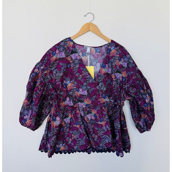 Kika Vargas x Target Wrap Blouse Floral Top 2X Fairy Boho Casual Summer Purple - Picture 2 of 8